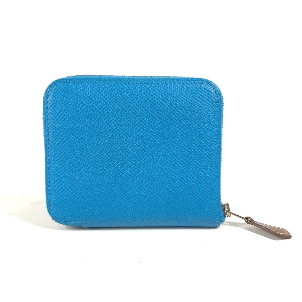 HERMES Folded wallet Epsom blue Compact wallet Azap compact silk in Women Used Authentic