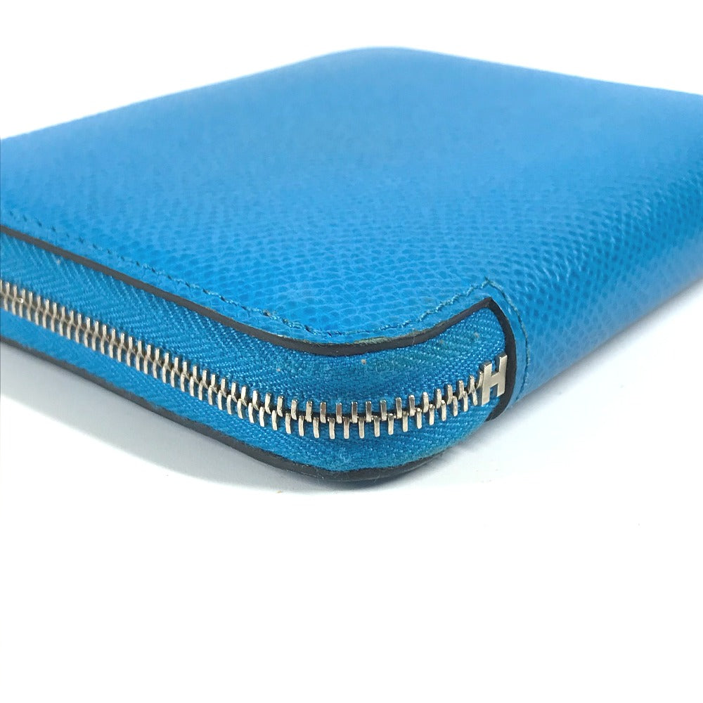 HERMES Folded wallet Epsom blue Compact wallet Azap compact silk in Women Used Authentic