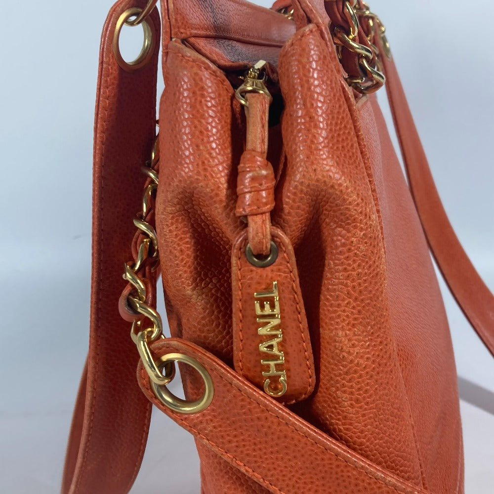 CHANEL Tote Bag Caviar skin Orange Chain bag Triple Coco CC COCO Mark