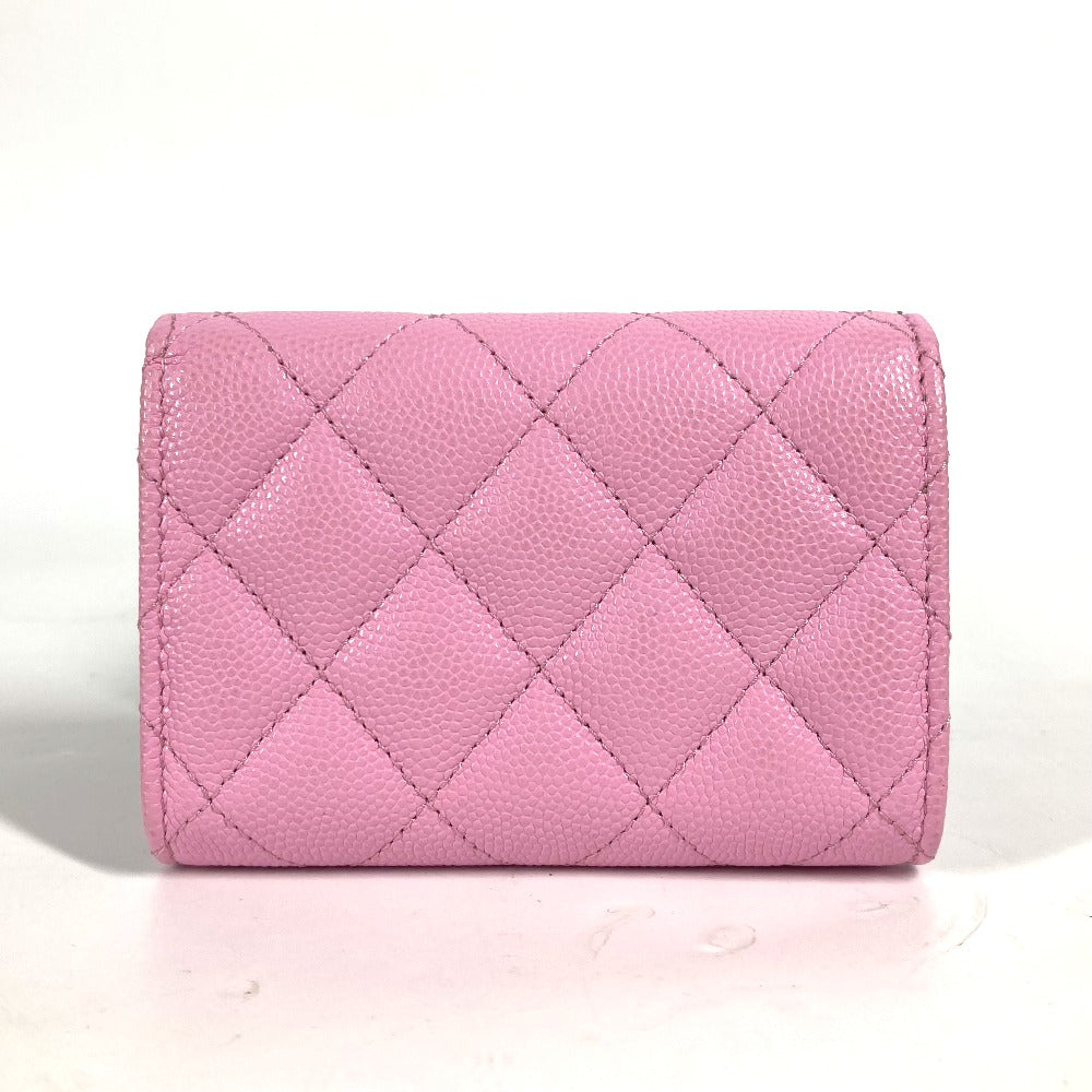 CHANEL Trifold wallet AP3182 Caviar skin pink CC COCO Mark matelasse small flap wallet Women Used Authentic