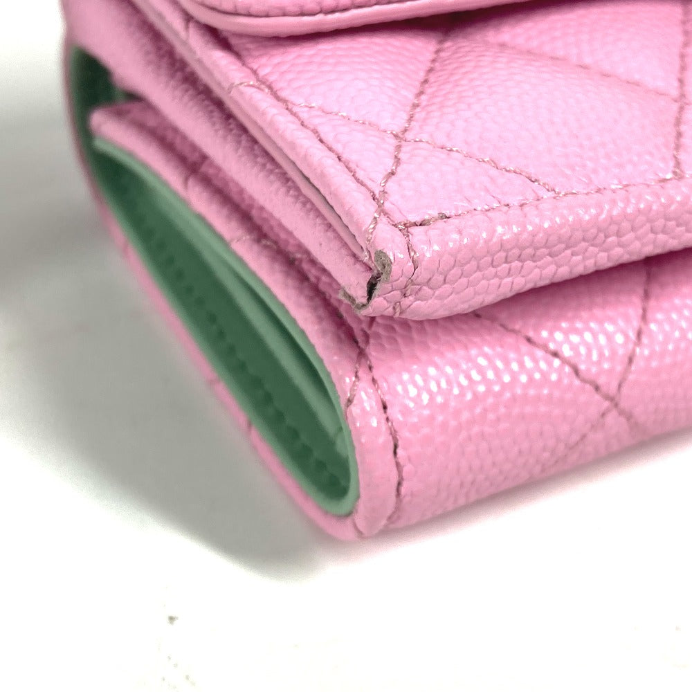 CHANEL Trifold wallet AP3182 Caviar skin pink CC COCO Mark matelasse small flap wallet Women Used Authentic