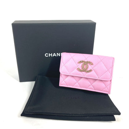 CHANEL Trifold wallet AP3182 Caviar skin pink CC COCO Mark matelasse small flap wallet Women Used Authentic