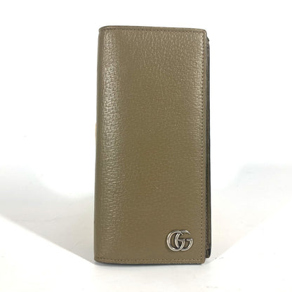 GUCCI Long Wallet Purse 428740 leather khaki Long wallet Double G GG Marmont mens Used Authentic