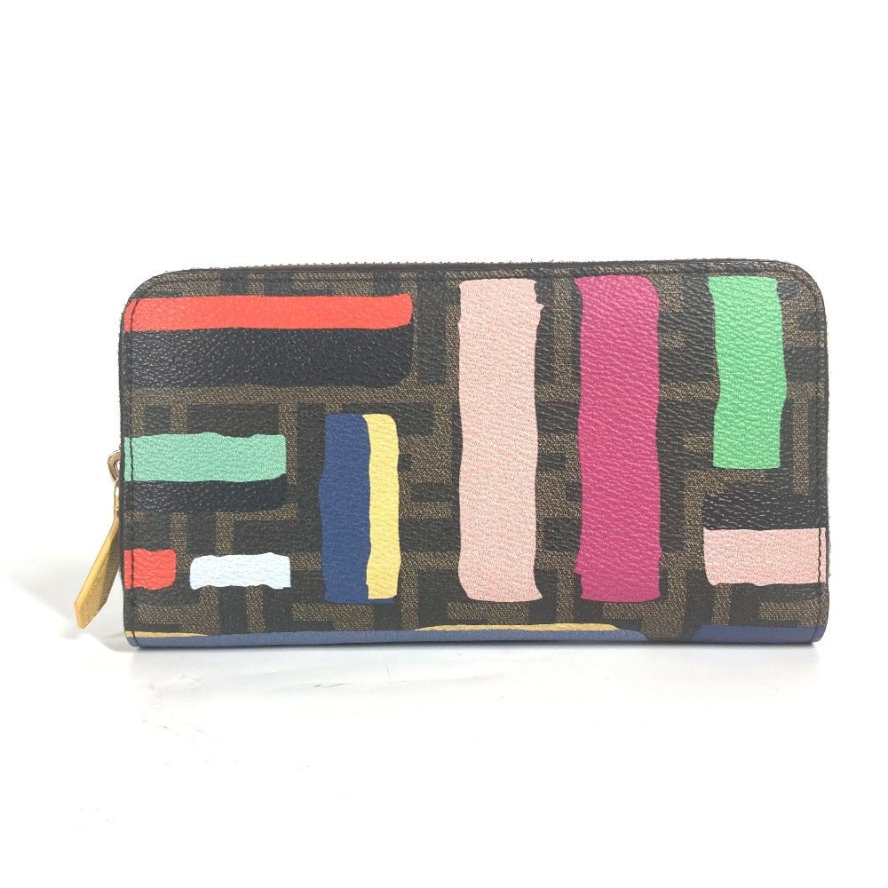 FENDI Long Wallet Purse 8M0299 PVC / Leather Brown Long wallet Zucca Paint Pattern Women Used Authentic