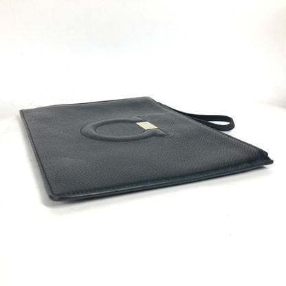 Salvatore Ferragamo Clutch bag leather black Gancini logo mens Used Authentic