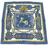 HERMES scarf silk blue Louis XIV straddling a white horse LVDOVICVS MAGNVS Carre42 Women Used Authentic