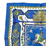 HERMES scarf silk blue Louis XIV straddling a white horse LVDOVICVS MAGNVS Carre42 Women Used Authentic