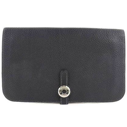 HERMES Long Wallet Purse Togo Navy blue Dogon GM unisex(Unisex) Used Authentic