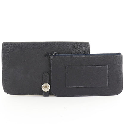 HERMES Long Wallet Purse Togo Navy blue Dogon GM unisex(Unisex) Used Authentic