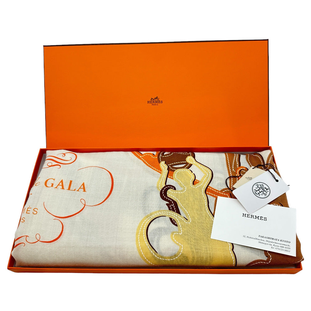 HERMES Stall Cashmere, Silk Orange Caljean 140 Women Used Authentic