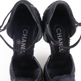CHANEL Sandals Ankle strap Camelia Satin black Women Used Authentic