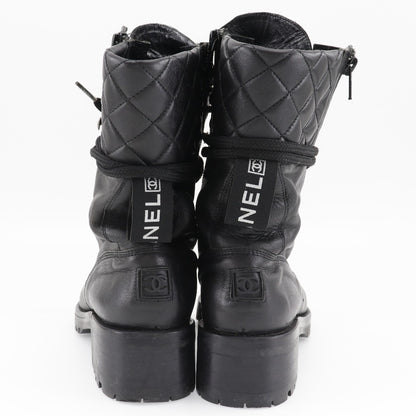 CHANEL boots leather black Sports line Women 35 Used Authentic