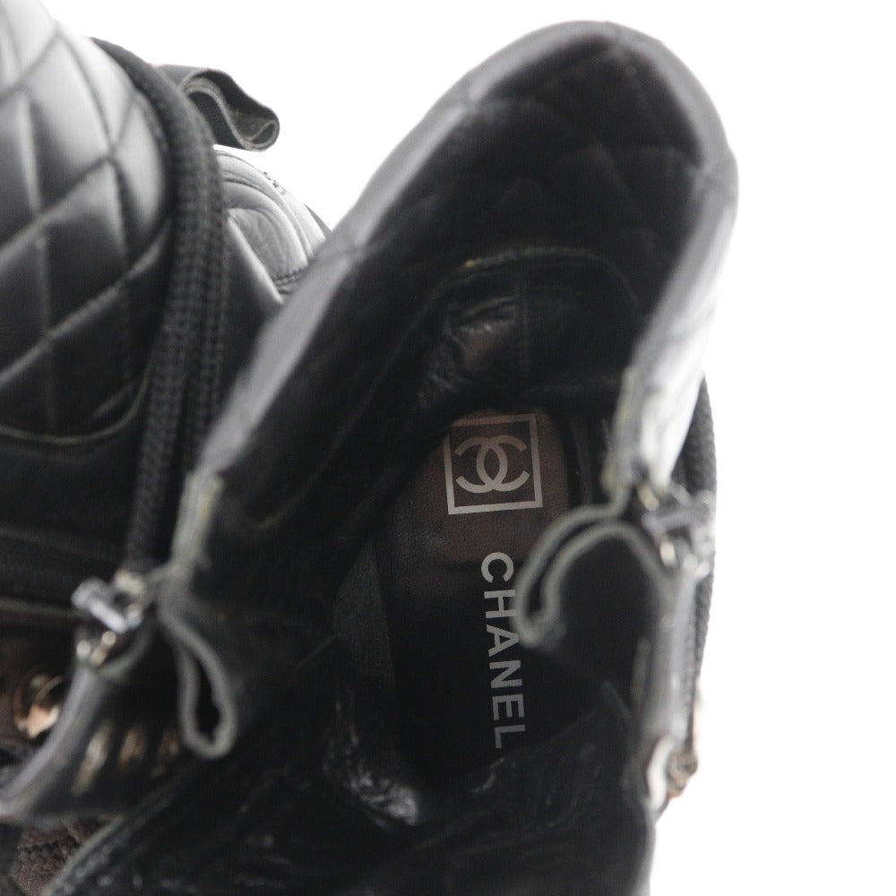 CHANEL boots leather black Sports line Women 35 Used Authentic