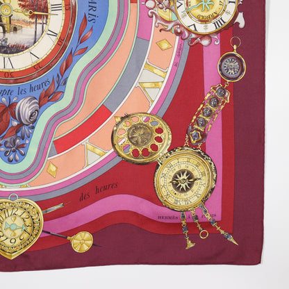 HERMES scarf silk Red Time spent in the flowers parmi les fleurs je compte les heures Carre90 Women Used Authentic