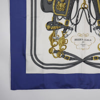 HERMES scarf Ceremony bridle BRIDES de GALA Carre90 silk blue Women Used Authentic