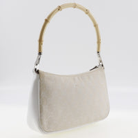 GUCCI Shoulder Bag Bamboo one belt GG canvas 001.3865 White Women Used Authentic