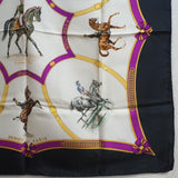HERMES scarf Le General L'Hotte Carre90 silk white Women Used Authentic