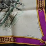 HERMES scarf Le General L'Hotte Carre90 silk white Women Used Authentic