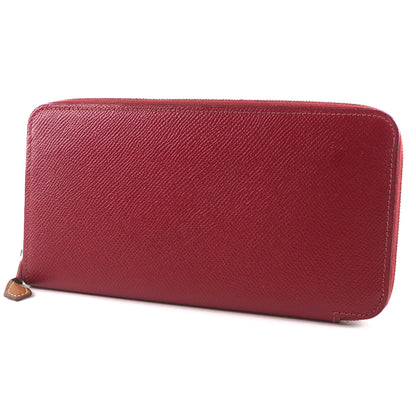 HERMES Long Wallet Purse Epsom, Silk Red Azap silk in Women Used Authentic