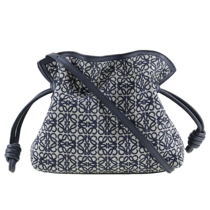 LOEWE Shoulder Bag A411FC2X24 Calfskin, Jacquard Navy blue anagram flamenco clutch Women Used Authentic