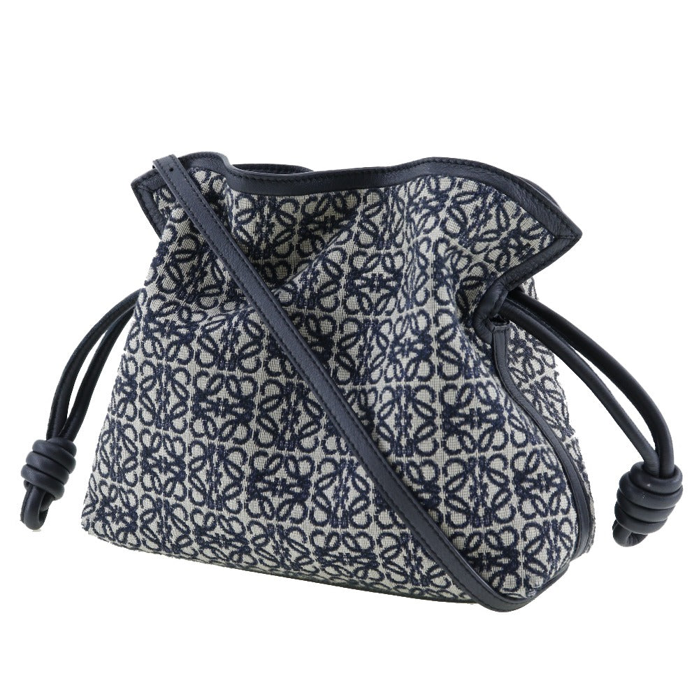 LOEWE Shoulder Bag A411FC2X24 Calfskin, Jacquard Navy blue anagram flamenco clutch Women Used Authentic