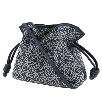 LOEWE Shoulder Bag A411FC2X24 Calfskin, Jacquard Navy blue anagram flamenco clutch Women Used Authentic