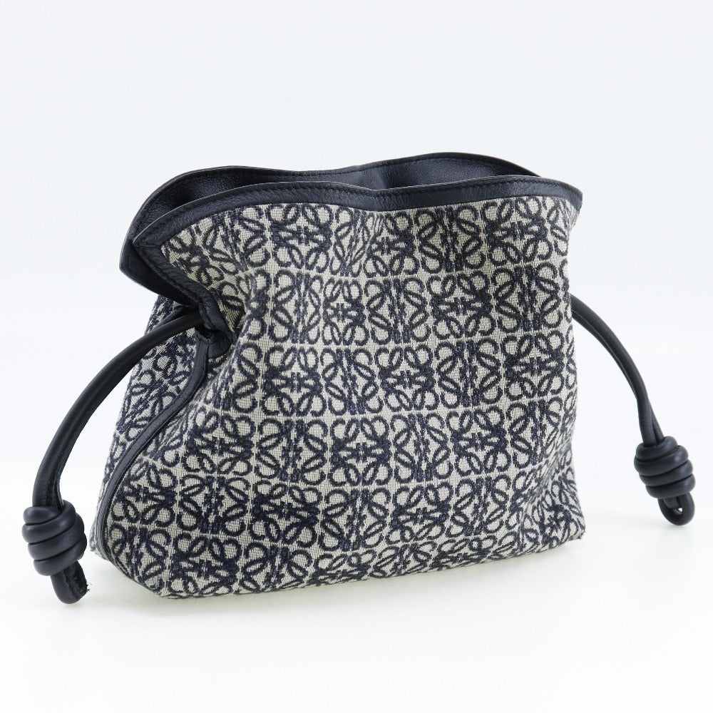 LOEWE Shoulder Bag A411FC2X24 Calfskin, Jacquard Navy blue anagram flamenco clutch Women Used Authentic