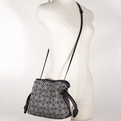 LOEWE Shoulder Bag A411FC2X24 Calfskin, Jacquard Navy blue anagram flamenco clutch Women Used Authentic