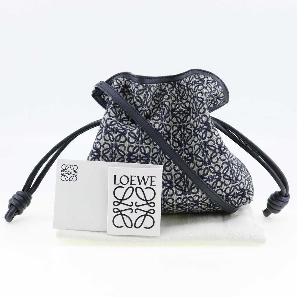 LOEWE Shoulder Bag A411FC2X24 Calfskin, Jacquard Navy blue anagram flamenco clutch Women Used Authentic