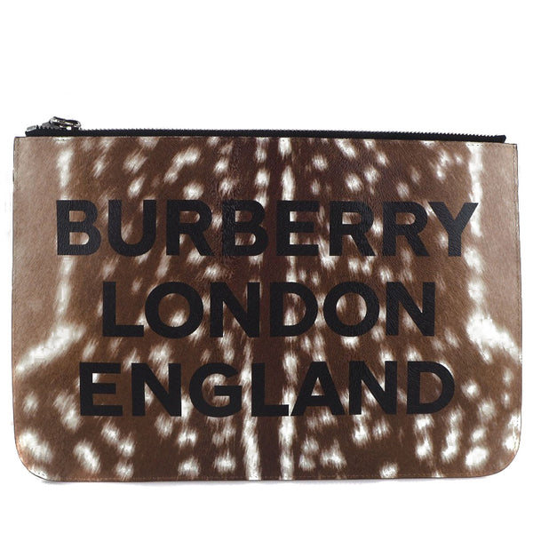 BURBERRY Clutch bag business bag LONDON ENGLAND Cowhide 8015103 Brown Women Used Authentic