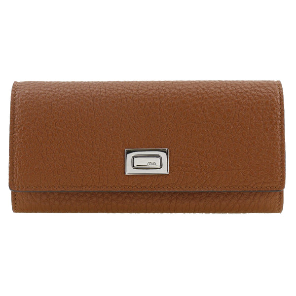 FENDI Long Wallet Purse Peekaboo Celeria leather 8M0427-A91B Brown/SilverMetal Women Used Authentic