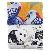 HERMES Other miscellaneous goods blanket bird panda Set of 2 beach towels cotton White / blue(Unisex) Used Authentic