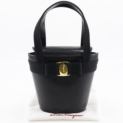 Salvatore Ferragamo Handbag leather black Vara ribbon Women Used Authentic