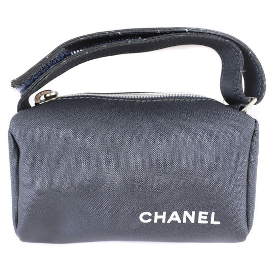 CHANEL Pouch Nylon gray logo vintage Women Used Authentic