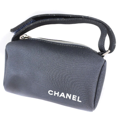 CHANEL Pouch Nylon gray logo vintage Women Used Authentic