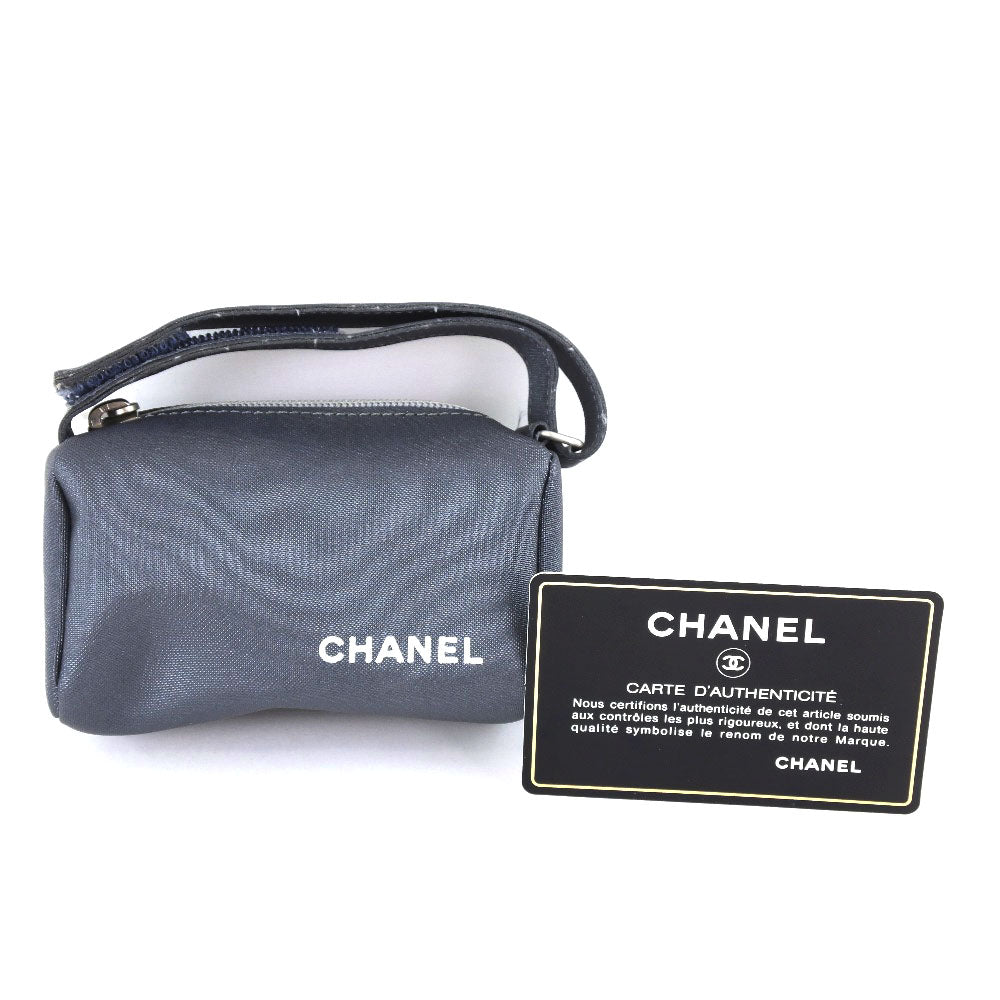 CHANEL Pouch Nylon gray logo vintage Women Used Authentic