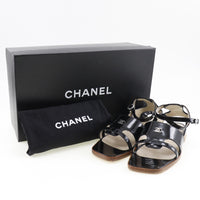 CHANEL Sandals Ankle strap flat COCO Mark Patent leather black Women Used Authentic