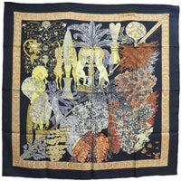 HERMES scarf Legend of the tree Les Legendes de LArbre Carre90 silk black Women Used Authentic