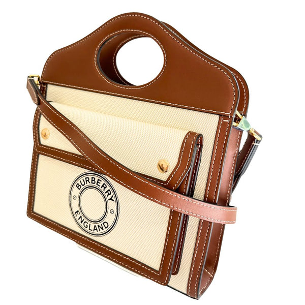 BURBERRY Handbag 2WAYShoulder Pocket bag Canvas, Calfskin Brown white Women Used Authentic