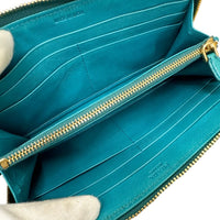 PRADA Long Wallet Purse Zip Around Calfskin 1M0506 PAVONE＋NERO Women Used Authentic