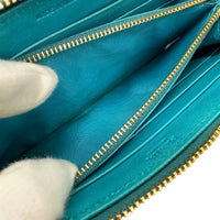 PRADA Long Wallet Purse Zip Around Calfskin 1M0506 PAVONE＋NERO Women Used Authentic