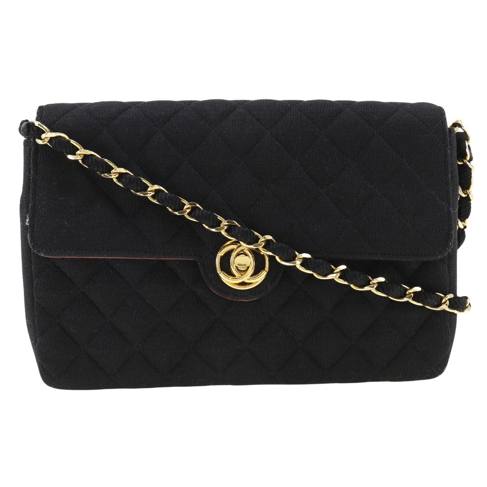 CHANEL Shoulder Bag cotton black ChainShoulder Women Used Authentic