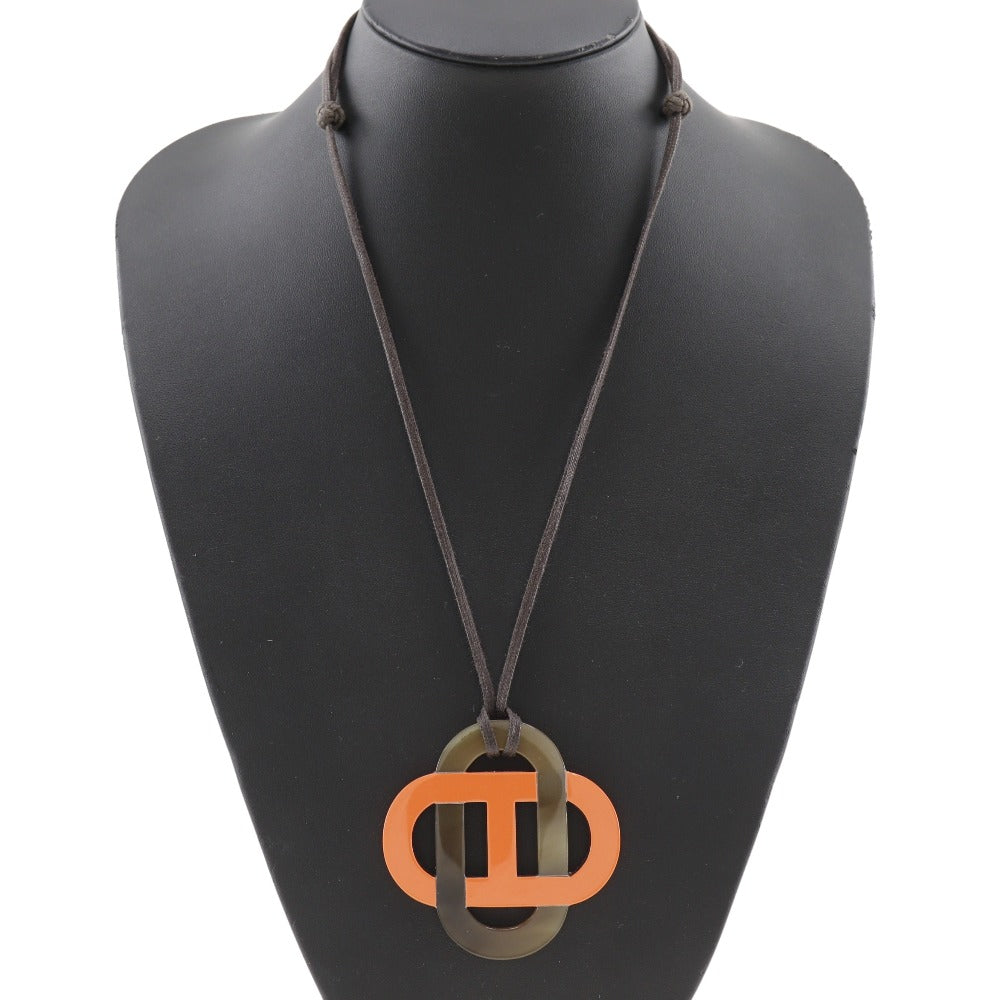 HERMES Necklace Buffalo horn Orange Izatis(Unisex) Used Authentic