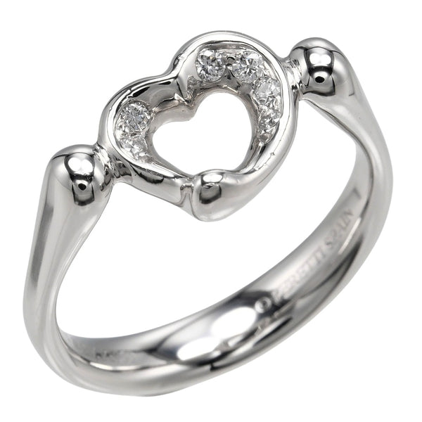 TIFFANY&Co. Ring Open heart Pt950 Platinum, 6P Diamond Silver Women Used Authentic