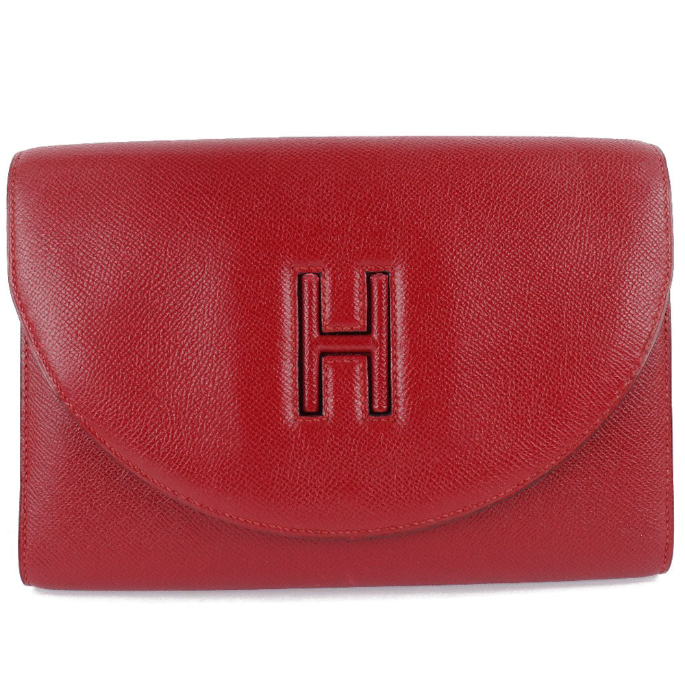 HERMES Clutch bag Epsom Red vintage H logo Women Used Authentic