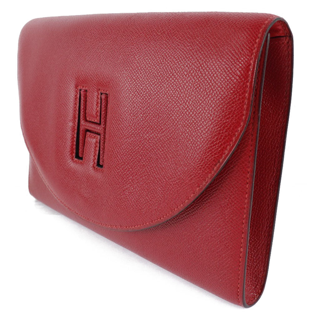 HERMES Clutch bag Epsom Red vintage H logo Women Used Authentic