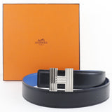 Hermes Belt Reversible Constance H Belt 65 Epsom, Box Calf Black / Blue Women Usada Auténtica