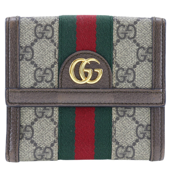 GUCCI Bifold Wallet W Hook Wallet GG Supreme Canvas 523173 Brown Women Used Authentic