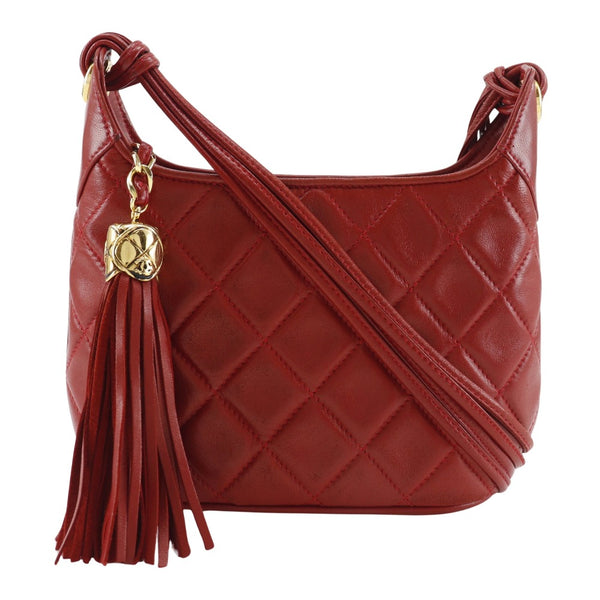 CHANEL Shoulder Bag Fringe Shoulder lambskin Red Women Used Authentic