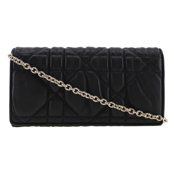 Christian Dior Long Wallet Purse Chain wallet Calfskin 02-LU black Women Used Authentic